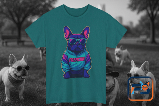 Vaporwave Frenchie T-Shirt | Retro Neon Dog Graphic | 80s Style French Bulldog Tee | Colorful Streetwear Gift for Dog Lovers | Cool Pet Apparel