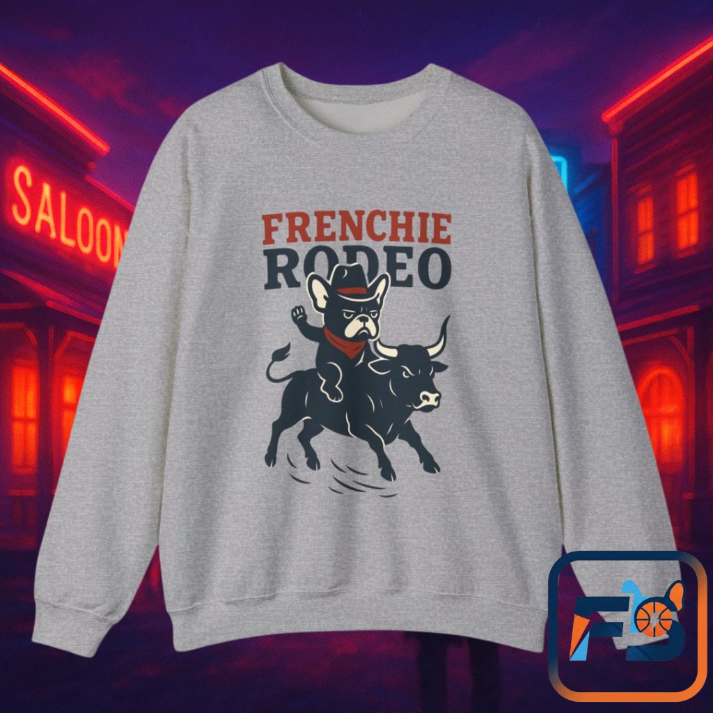 Frenchie Rodeo Sweatshirt – Cowboy French Bulldog Crewneck, Western Dog Lover Gift, Funny Rodeo Pullover for Pet Moms & Dads