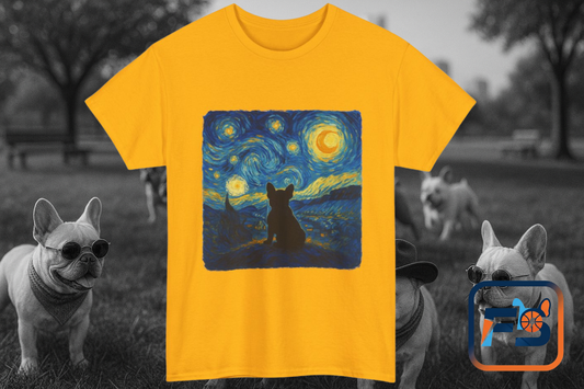 Starry Night Frenchie T-Shirt – Van Gogh Inspired French Bulldog Tee, Artistic Dog Lover Shirt, Unique Gift for Pet Moms & Dads