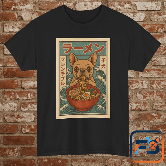 Frenchie Ramen T-Shirt – Vintage Japanese Poster Style French Bulldog Tee, Retro Dog Lover Shirt, Cute Anime-Inspired Gift