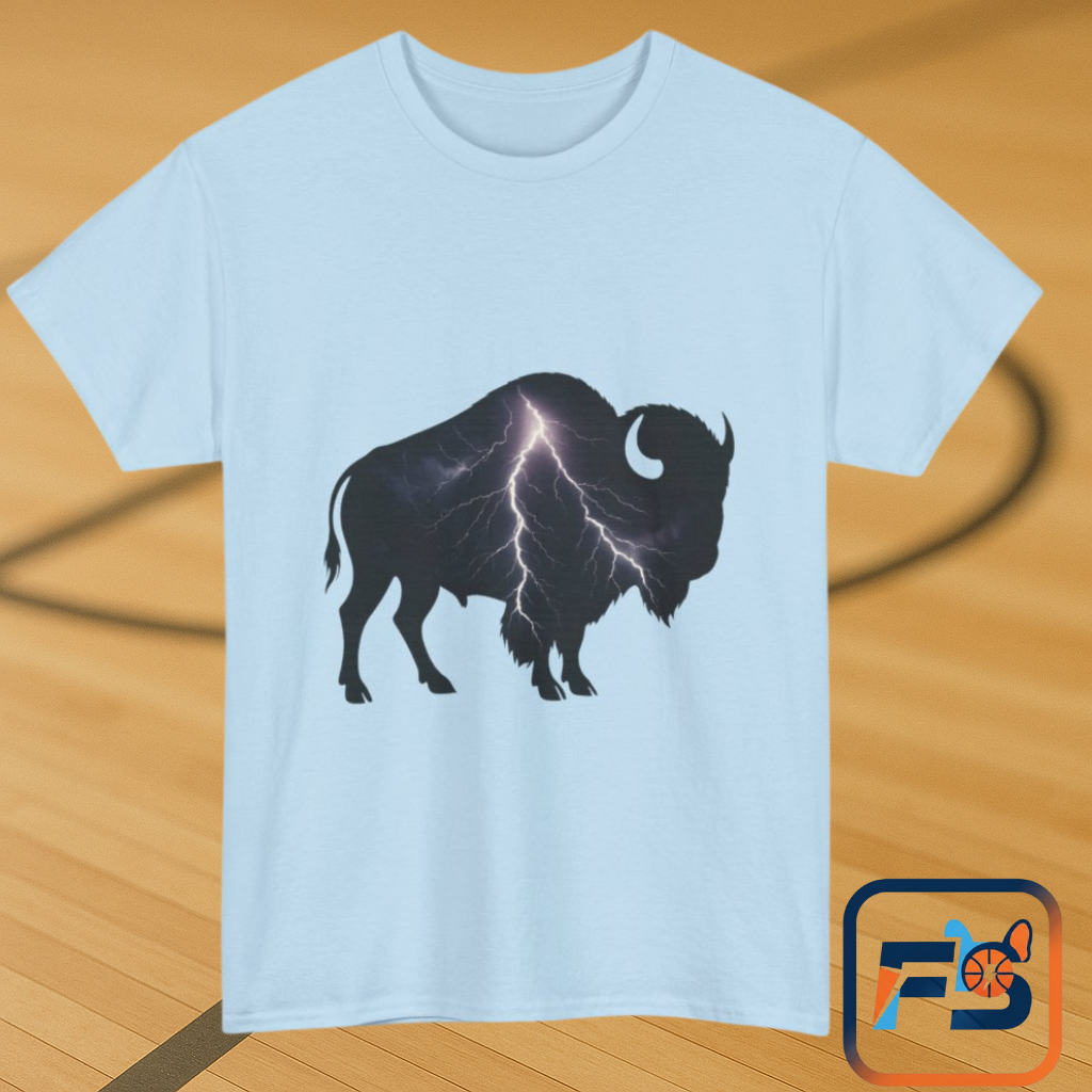 Lightning Bison T-Shirt – Oklahoma City Thunder-Inspired Tee, Electric Bison Graphic Shirt, OKC Basketball Fan Apparel