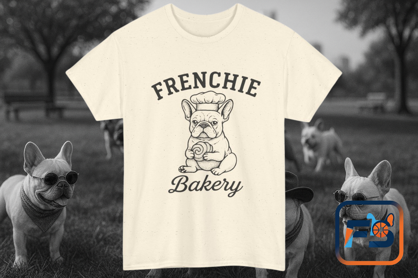 Frenchie Bakery T-Shirt French Bulldog Chef Tee, Cute Dog Lover Gift, Vintage Frenchie Café Graphic