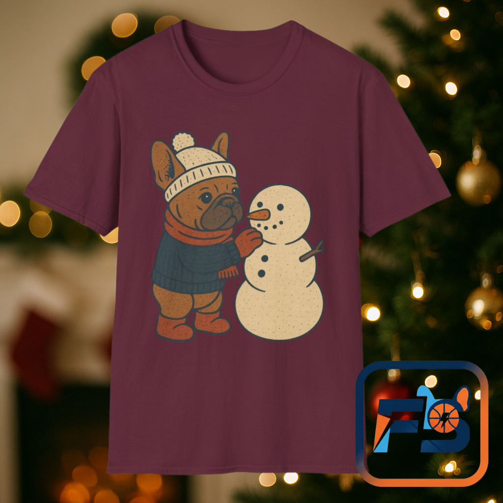 French Bulldog Snowman T-Shirt • Cute Winter Frenchie Tee • Holiday Dog Lover Shirt • Christmas Pup Graphic • Cozy Winter Pet Lover Gift