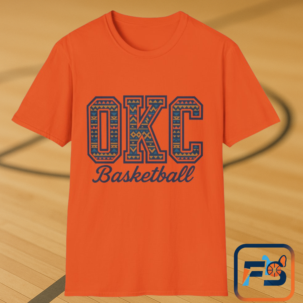 OKC Basketball T-Shirt | Tribal Aztec Letters Tee | Oklahoma City Basketball Shirt | OKC Fan Gift | Unisex Game Day Tee | Orange Thunder Style
