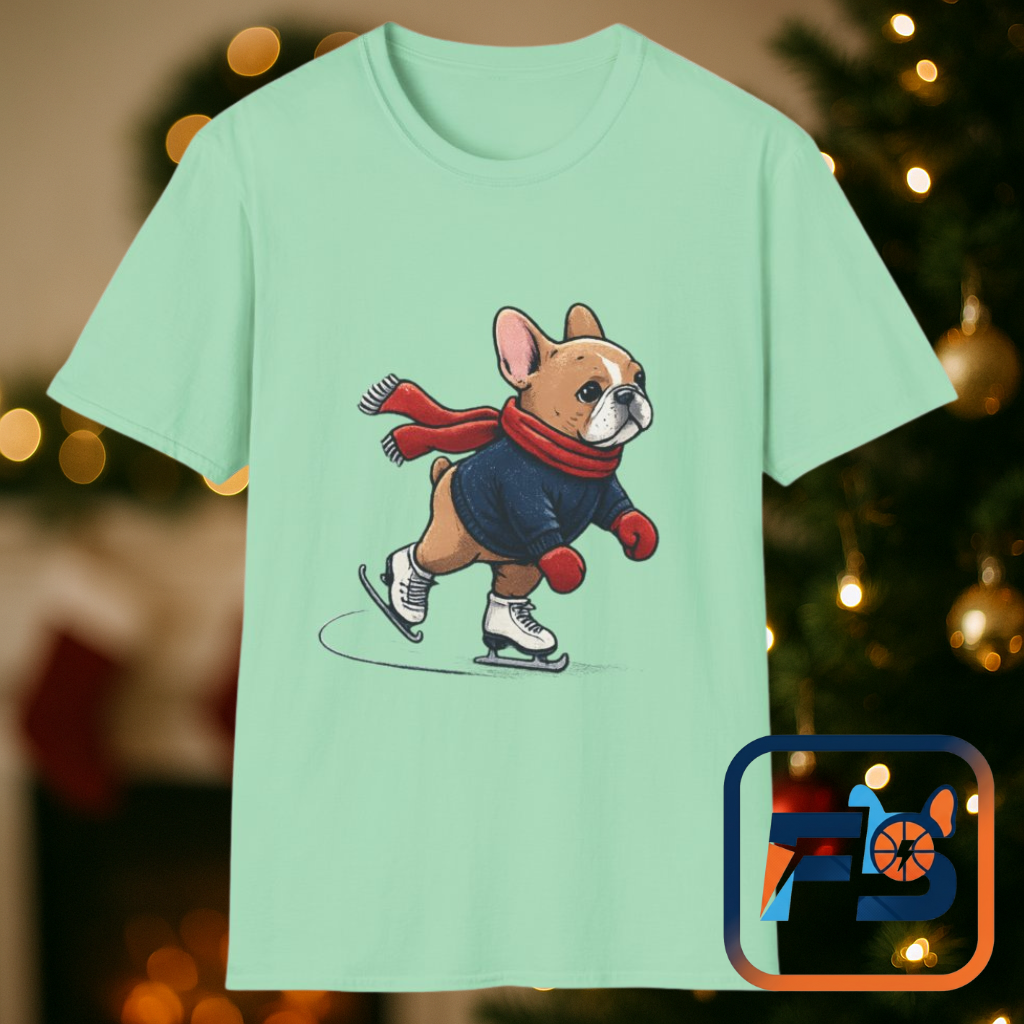 French Bulldog Ice Skating Shirt – Cute Winter Frenchie Tee, Holiday Dog Lover Gift, Skating Frenchie T-Shirt, Cozy Winter Puppy Graphic Tee