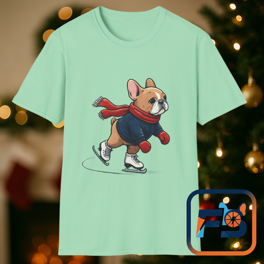 French Bulldog Ice Skating Shirt – Cute Winter Frenchie Tee, Holiday Dog Lover Gift, Skating Frenchie T-Shirt, Cozy Winter Puppy Graphic Tee