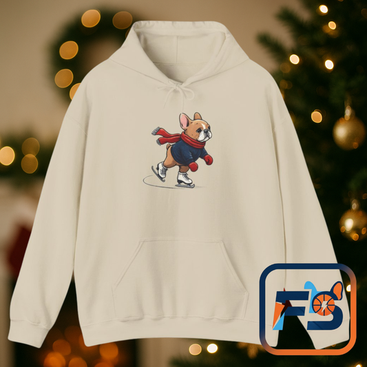 Ice Skating Frenchie Hoodie – Cute Winter French Bulldog Sweatshirt, Holiday Dog Lover Gift, Cozy Skating Pup Hoodie, Frenchie Christmas Hoodie