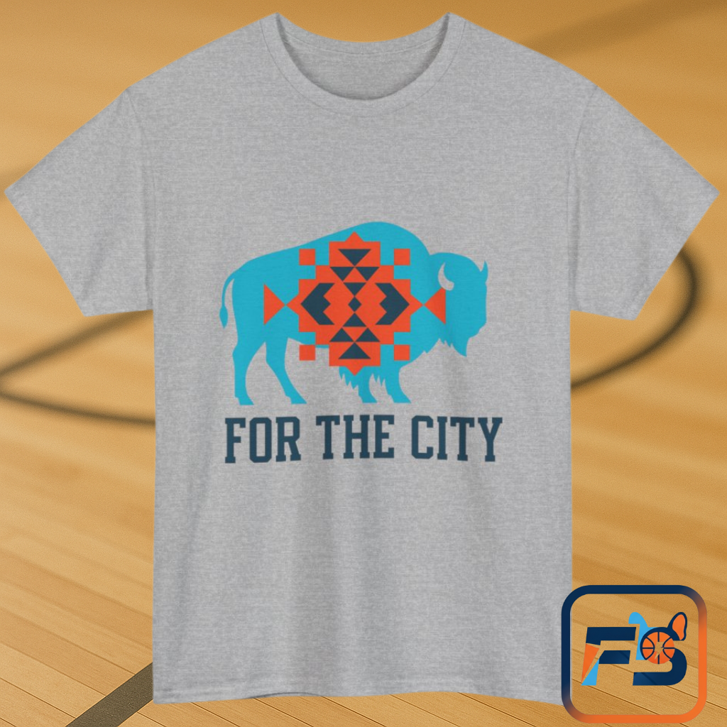 For The City Tribal Bison T-Shirt | Oklahoma Pride Tee | Blue & Orange Southwestern Bison Graphic | OKC Fan Inspired Shirt | Local Oklahoma Gift