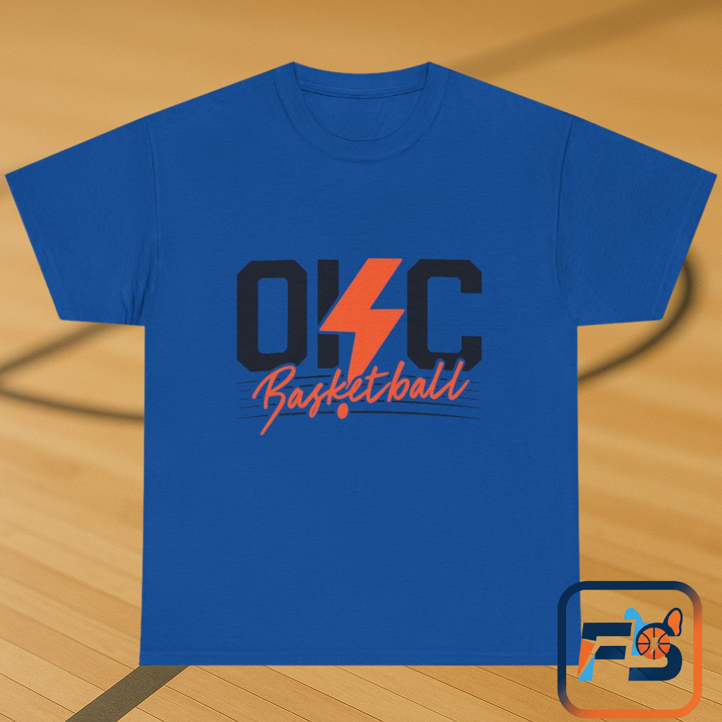 OKC Basketball Lightning Bolt Shirt • Retro Oklahoma City Hoops Tee • Blue & Orange Game Day T-Shirt • Local Basketball Fan Gift