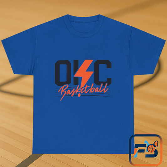 OKC Basketball Lightning Bolt Shirt • Retro Oklahoma City Hoops Tee • Blue & Orange Game Day T-Shirt • Local Basketball Fan Gift