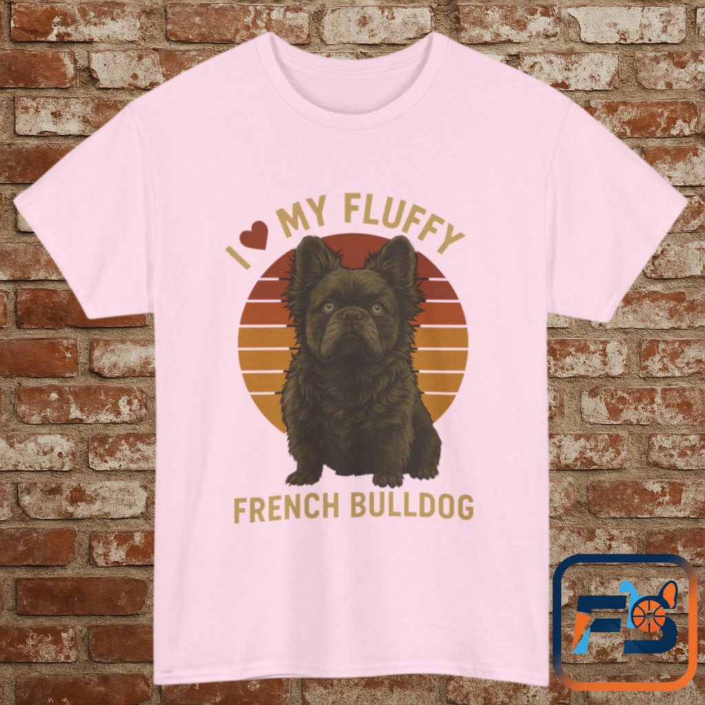 I Love My Fluffy French Bulldog Shirt – Cute Fluffy Frenchie Mom Tee – Retro Sunset Dog Lover Gift – Fluffy Frenchie Owner Present – Pet Parent T-Shirt
