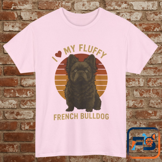I Love My Fluffy French Bulldog Shirt – Cute Fluffy Frenchie Mom Tee – Retro Sunset Dog Lover Gift – Fluffy Frenchie Owner Present – Pet Parent T-Shirt