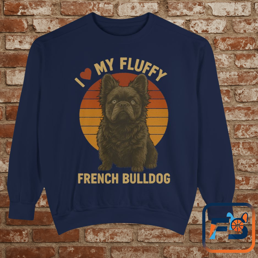 Fluffy French Bulldog Sweatshirt – I Love My Fluffy Frenchie Pullover, Retro Dog Lover Sweater, Cute Fluffy Frenchie Gift for Women & Men
