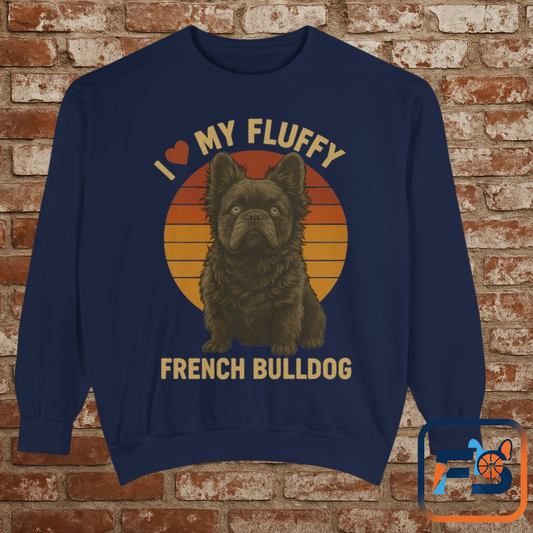 Fluffy French Bulldog Sweatshirt – I Love My Fluffy Frenchie Pullover, Retro Dog Lover Sweater, Cute Fluffy Frenchie Gift for Women & Men