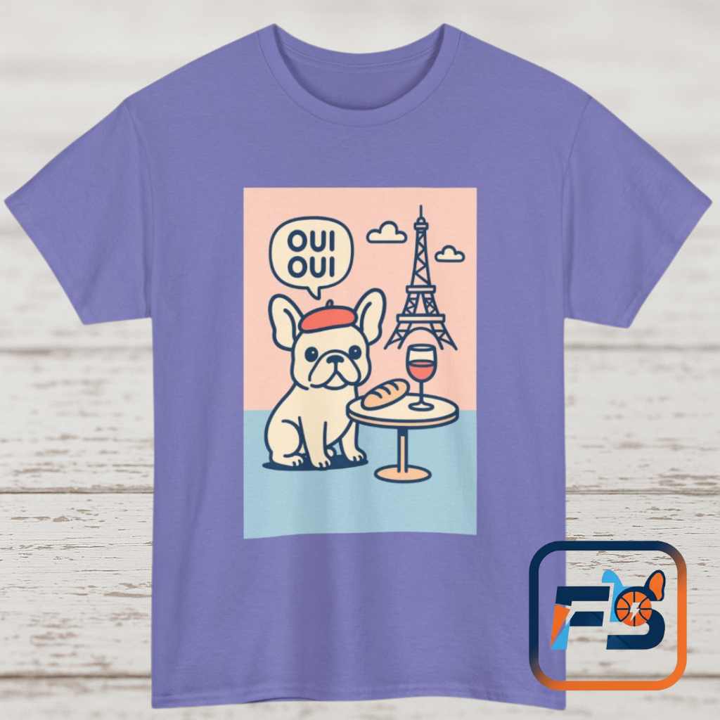 Oui Oui Frenchie Paris T-Shirt – Cute French Bulldog Café Tee, Paris Dog Lover Shirt, Beret & Baguette Graphic, French Bulldog Gift for Women & Men