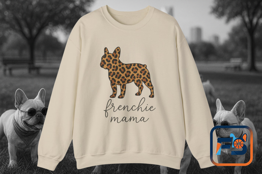 Frenchie Mama Leopard Print Sweatshirt | French Bulldog Mom Crewneck | Cheetah Print Frenchie Sweater | Dog Mom Gift | Cute Animal Print Pullover