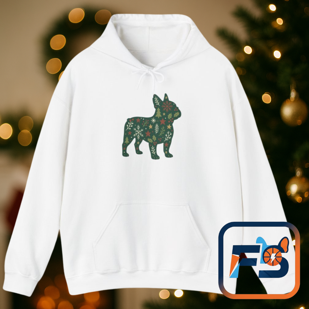 Christmas Frenchie Hoodie | Holiday French Bulldog Sweatshirt | Cute Dog Mom Gift | Frenchie Lover Xmas Hoodie | Winter Dog Silhouette Pullover