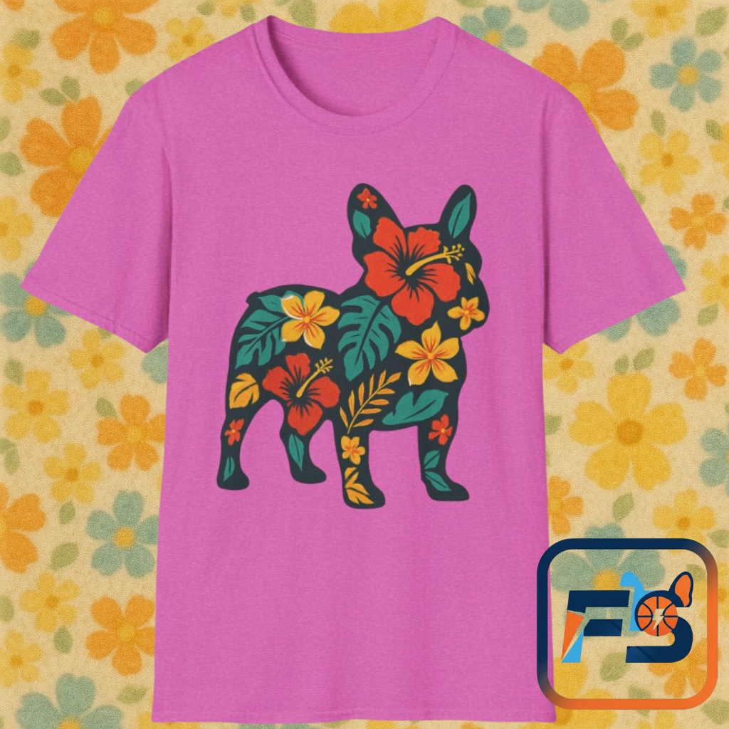 Hawaiian Frenchie Shirt | Floral French Bulldog T-Shirt | Tropical Dog Lover Tee | Cute Summer Frenchie Gift | Hibiscus Dog Silhouette