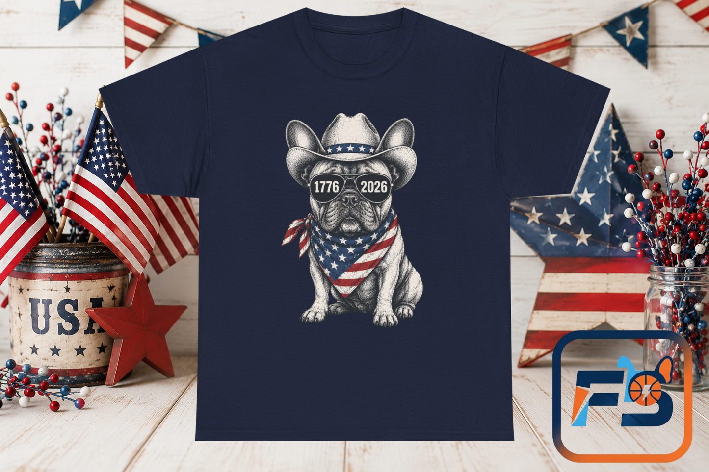 Patriotic French Bulldog Shirt, 250th Anniversary America Tee, 1776 2026 Frenchie Cowboy Shirt, 4th of July Dog Lover Gift