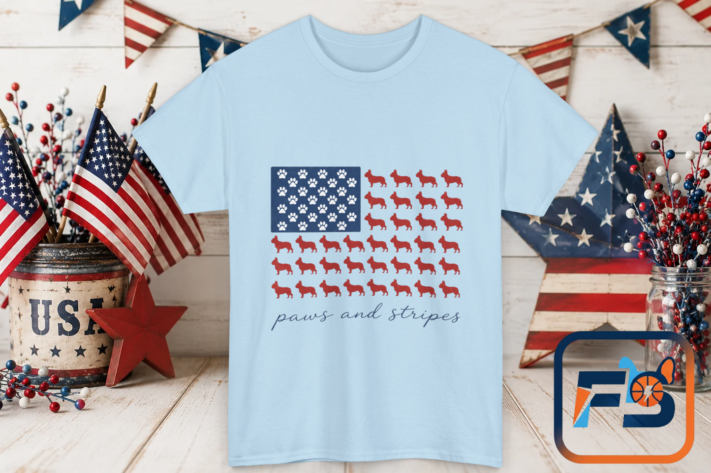Paws and Stripes Shirt, Patriotic French Bulldog Tee, Frenchie American Flag Shirt, 4th of July Dog Lover Gift, USA Frenchie Tee