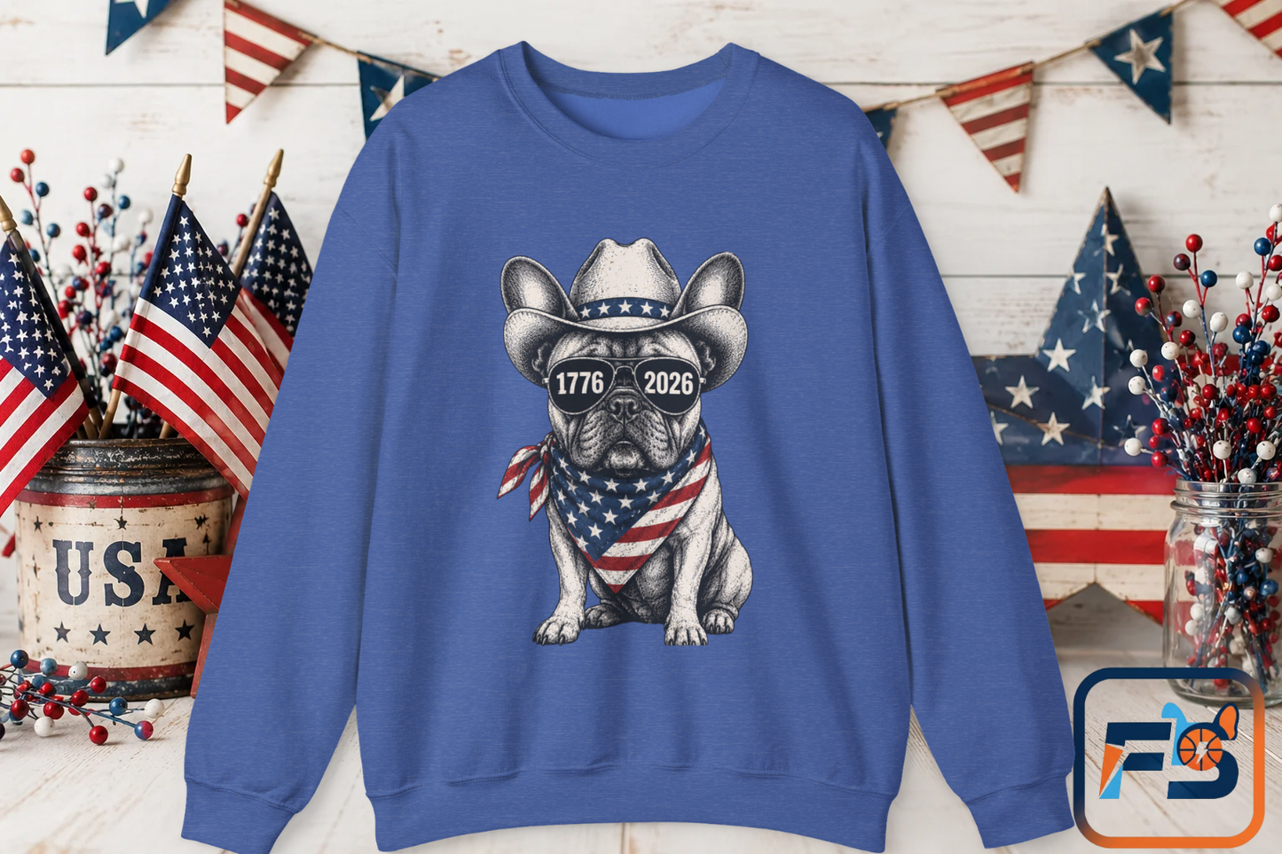 America 250 French Bulldog Sweatshirt, Patriotic Frenchie Crewneck, 1776 2026 USA Anniversary Sweatshirt, Fourth of July Dog Lover Gift