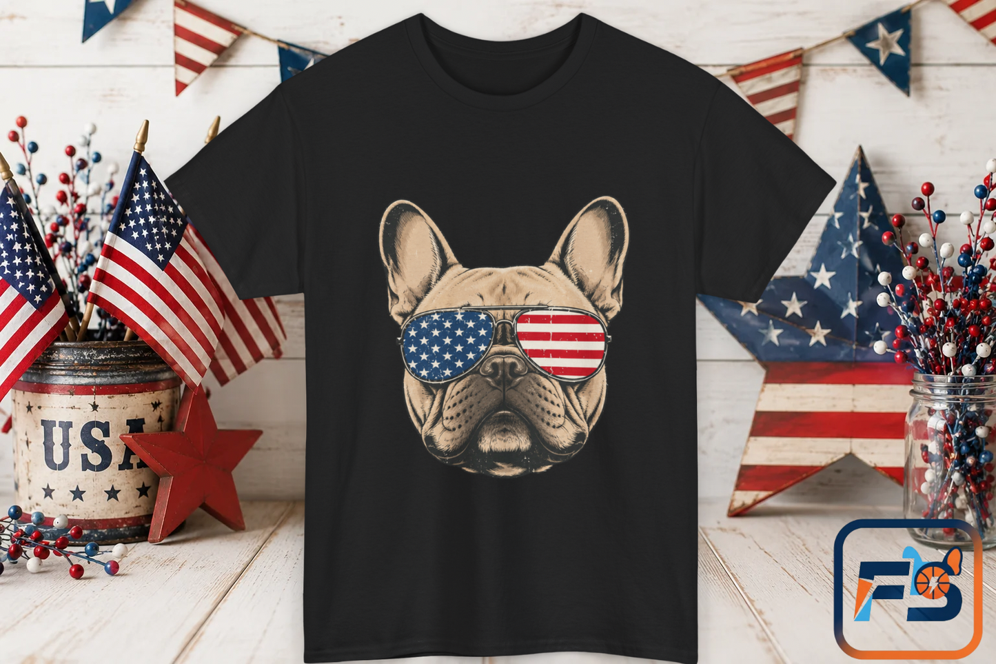 Patriotic French Bulldog Shirt, American Flag Sunglasses Frenchie Tee, Fourth of July Dog Lover Shirt, USA French Bulldog Gift
