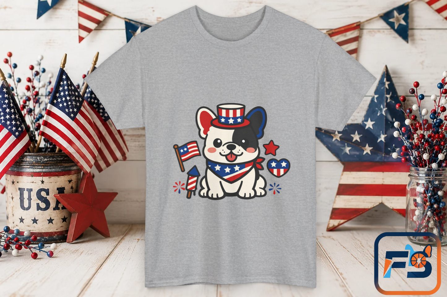 Cute Patriotic French Bulldog Shirt, Kawaii frenchie Fourth of July Tee, American Flag Puppy Shirt, USA Dog Lover Gift, Patriotic Frenchie