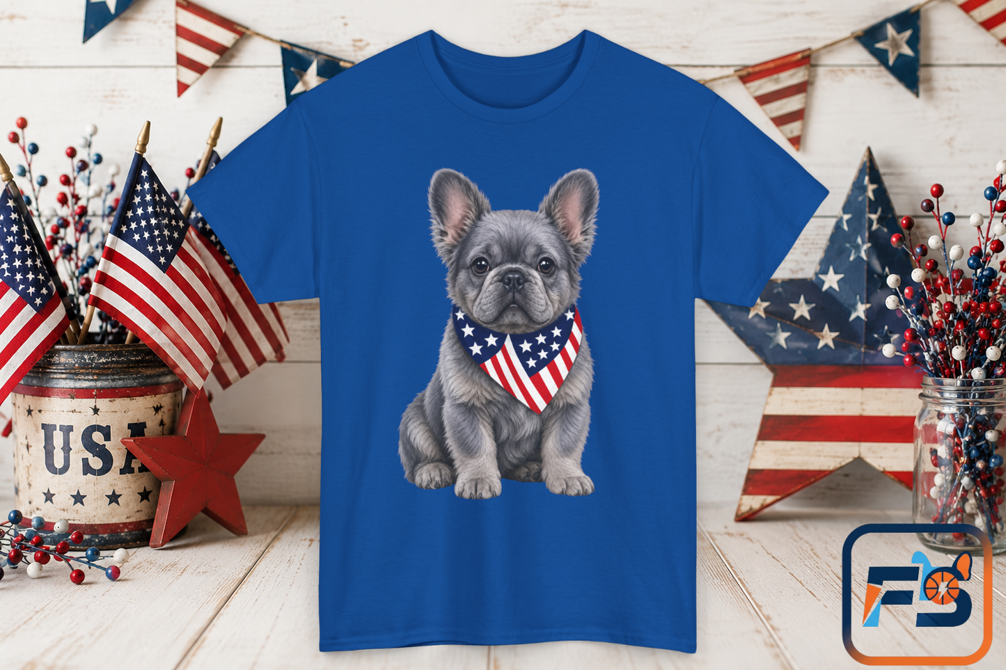 Patriotic Fluffy French Bulldog Shirt, Fluffy Frenchie American Flag Tee, Fourth of July Dog Lover Shirt, USA Fluffy Frenchie Gift