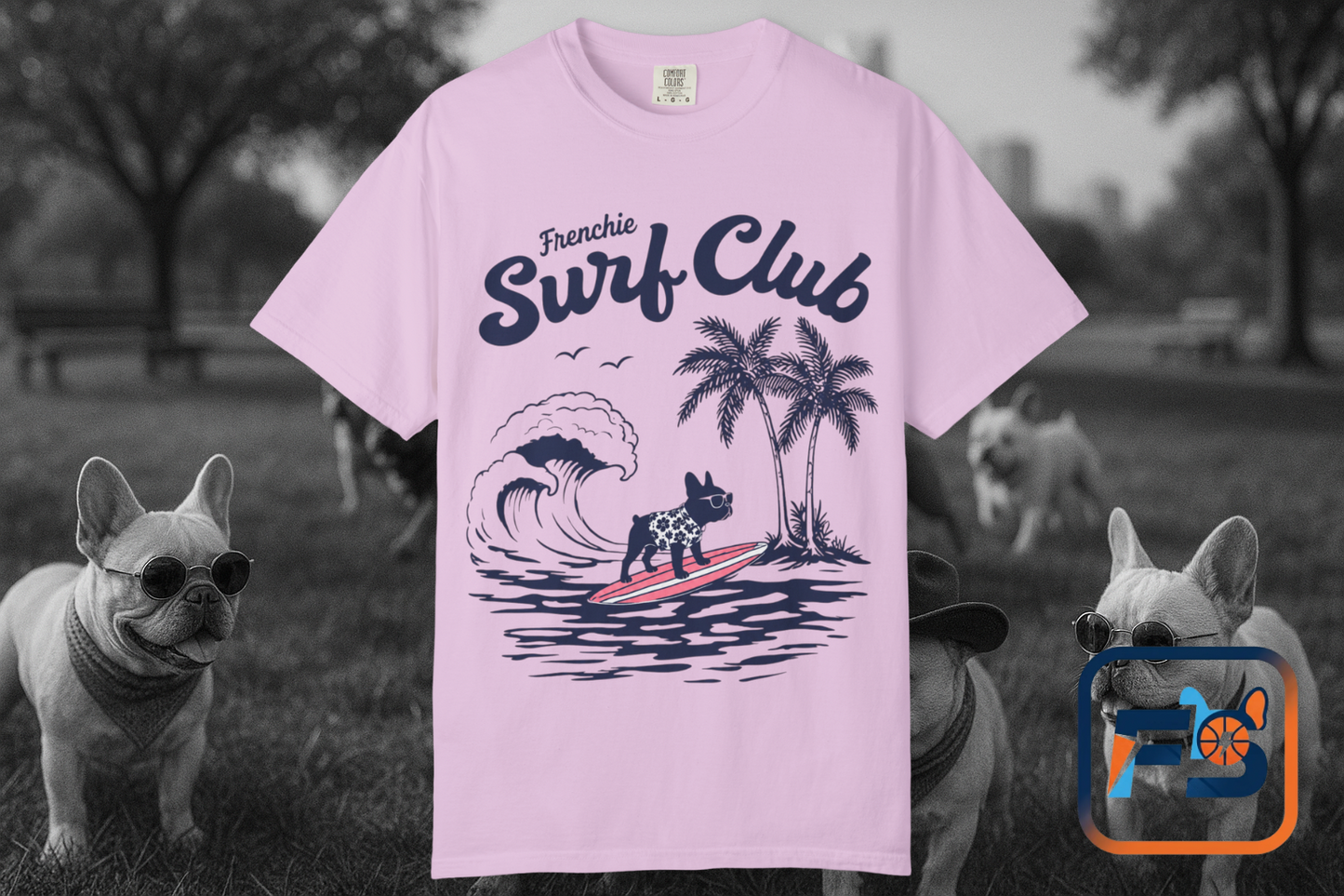 Frenchie Surf Club Shirt, Surfing French Bulldog Tee, Beach Frenchie Shirt, Summer Dog Lover Shirt, Coastal French Bulldog Gift