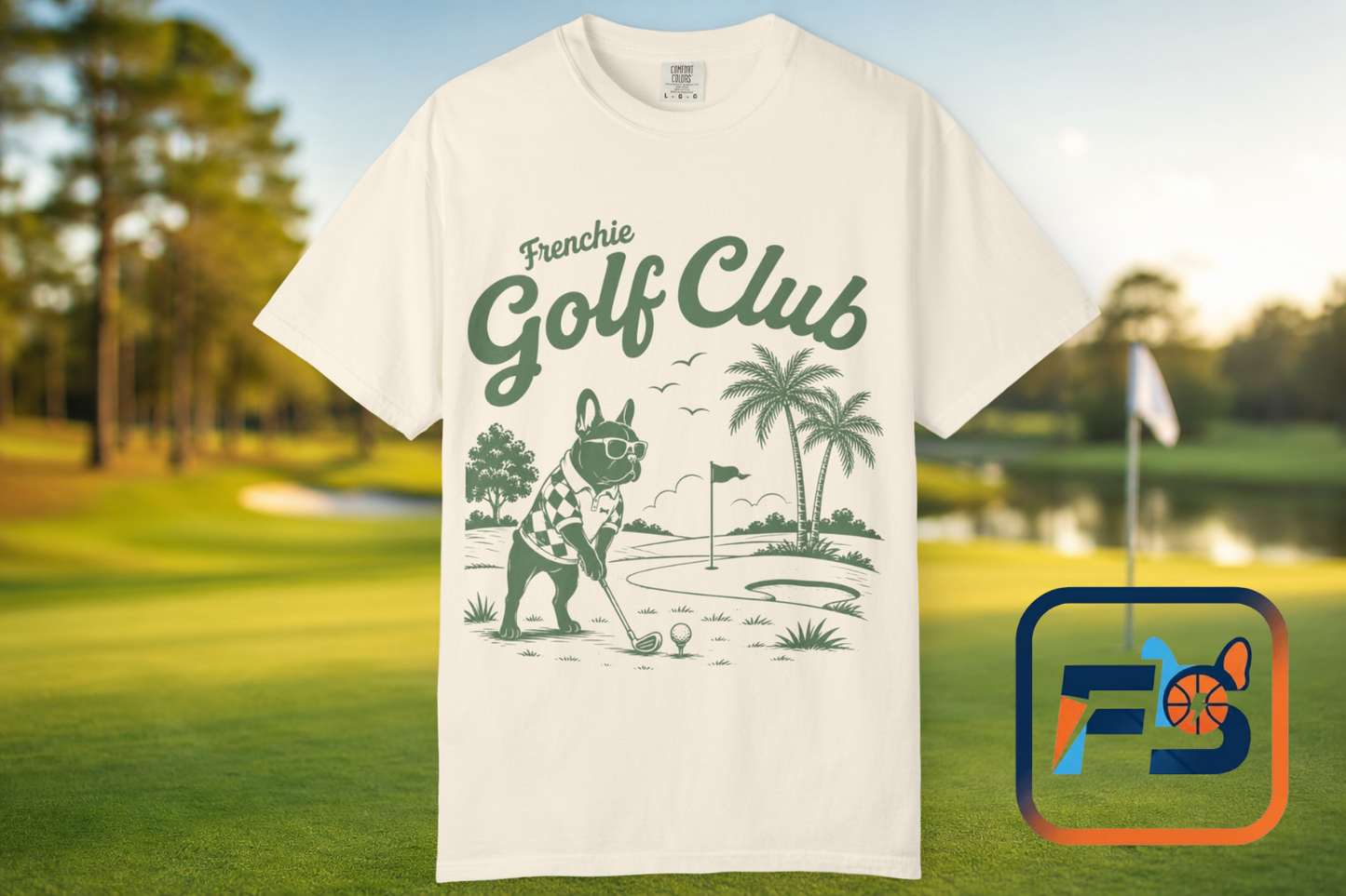 Golf Club T-Shirt — 'Frenchie Golf Club' Graphic Tee for Dog & Golf Lovers