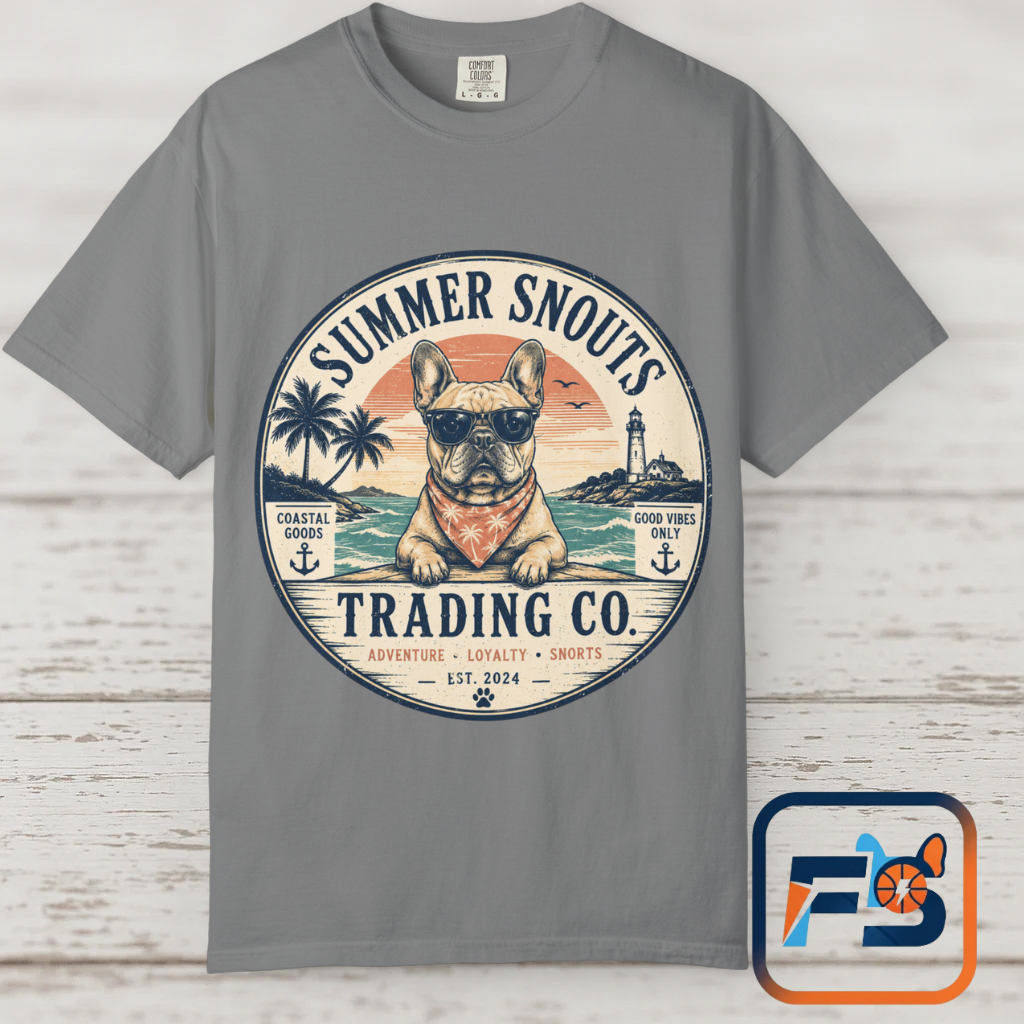 Summer Snouts Trading Co. T-Shirt — Vintage Beach French Bulldog Graphic Tee