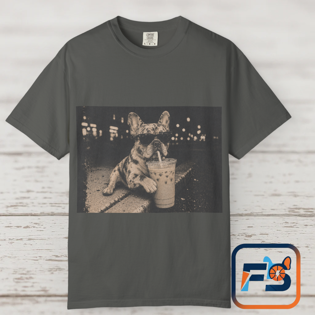 Funny Coffee French Bulldog Shirt, Iced Coffee Frenchie Tee, Vintage French Bulldog Coffee Lover Shirt, Dog Mom Gift, Cafe Frenchie Shirt