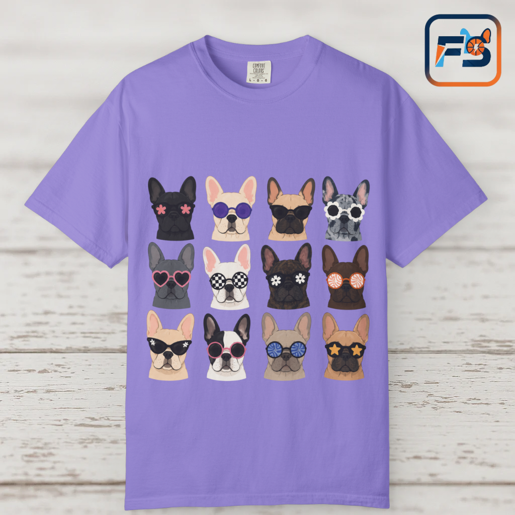 French Bulldog Sunglasses Shirt, Frenchie Faces Tee, Cute French Bulldog Shirt, Colorful Frenchie Dog Lover Gift, Dog Mom Graphic Tee