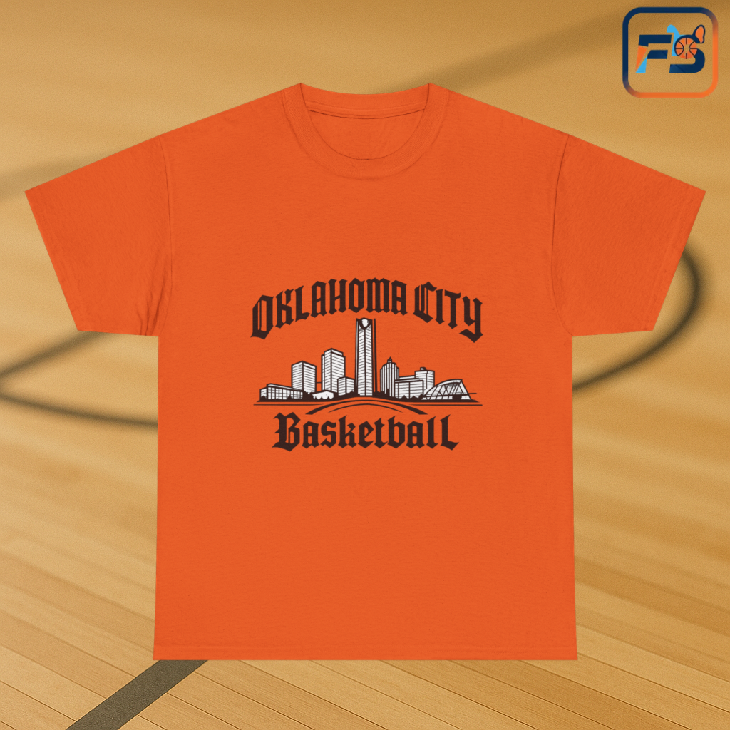 Oklahoma City Basketball Shirt, OKC Skyline Tee, Oklahoma Basketball Fan Shirt, thunder Sports Shirt, Orange Basketball Graphic Tee