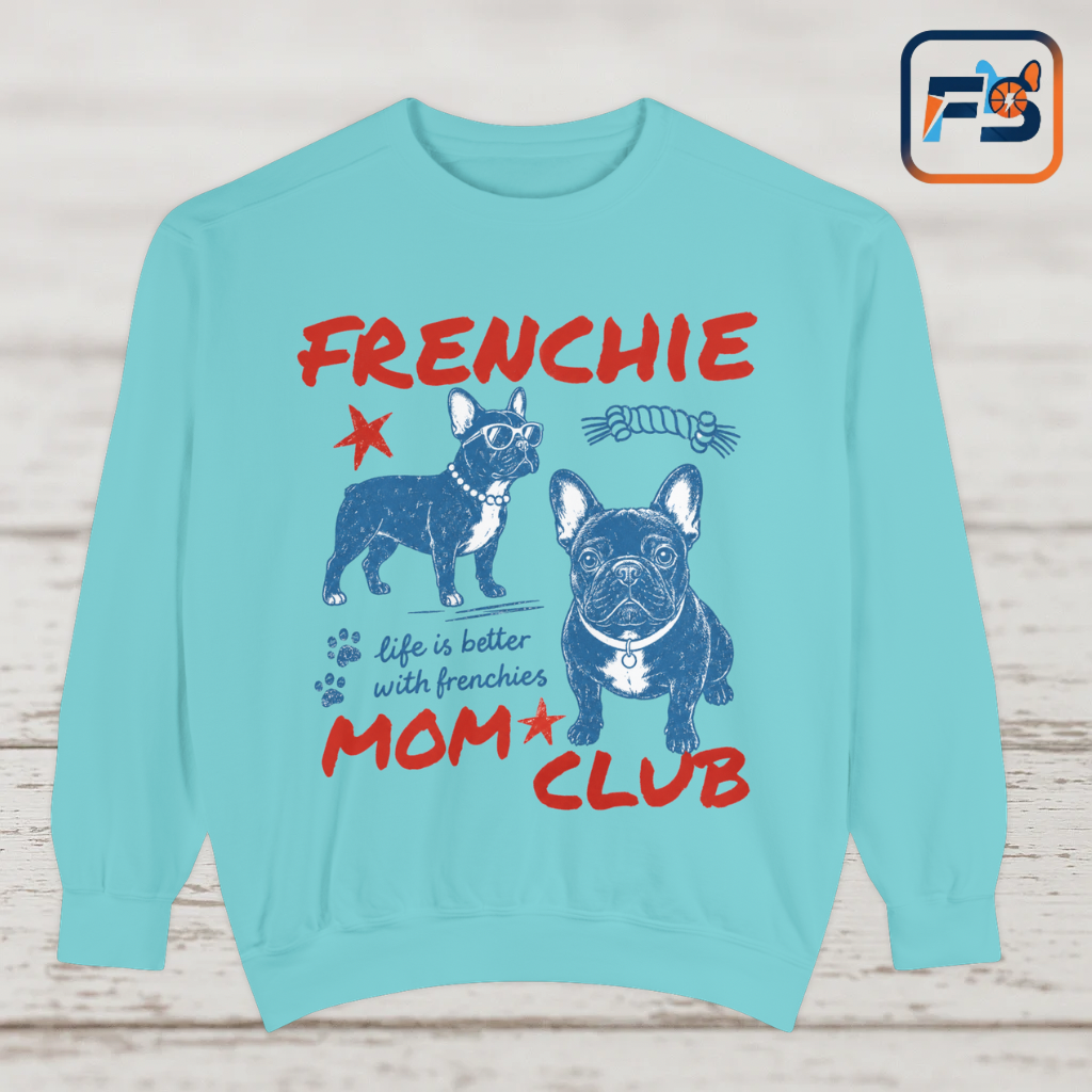 Frenchie Mom Club Sweatshirt, French Bulldog Mom Crewneck, Frenchie Mama Sweatshirt, Dog Mom Gift, Vintage French Bulldog Graphic Sweatshirt, Cozy Frenchie Lover Pullover