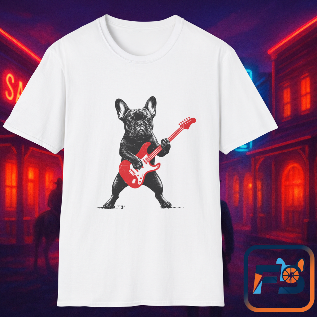 French Bulldog Guitar Shirt, Rocker Frenchie Tee, Frenchie Guitar T-Shirt, Music Lover Dog Shirt, Rock and Roll French Bulldog Gift, Guitar Player Frenchie Tee