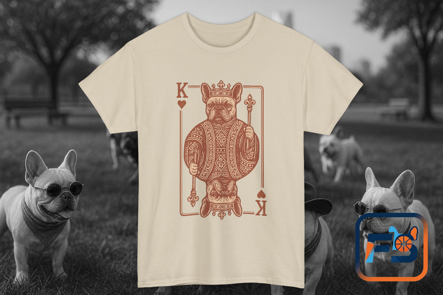King French Bulldog Shirt, Frenchie Playing Card Tee, Royal Frenchie T-Shirt, Vintage French Bulldog Graphic Shirt, Dog Lover Gift, King of Hearts Frenchie Tee