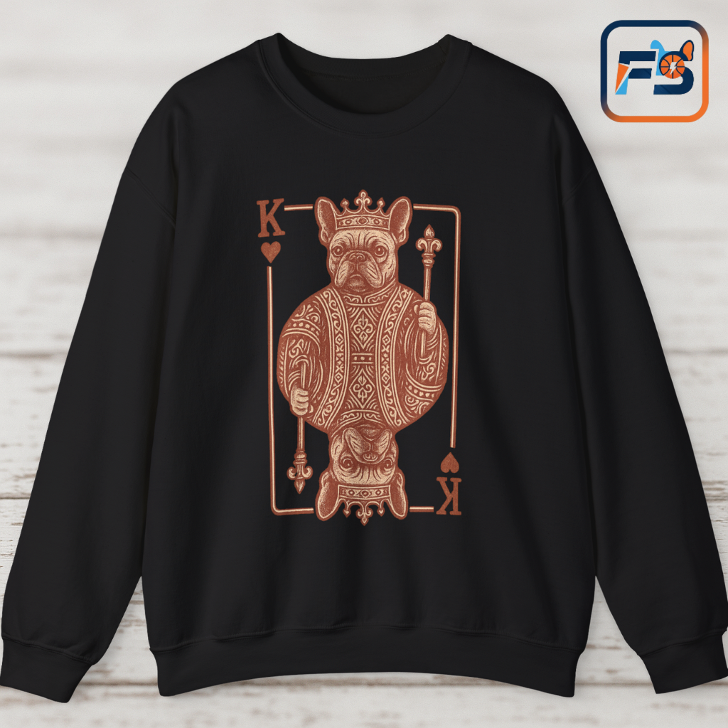 King French Bulldog Sweatshirt, Frenchie Playing Card Crewneck, Royal French Bulldog Pullover, King of Hearts Frenchie Sweatshirt, Vintage Dog Lover Gift