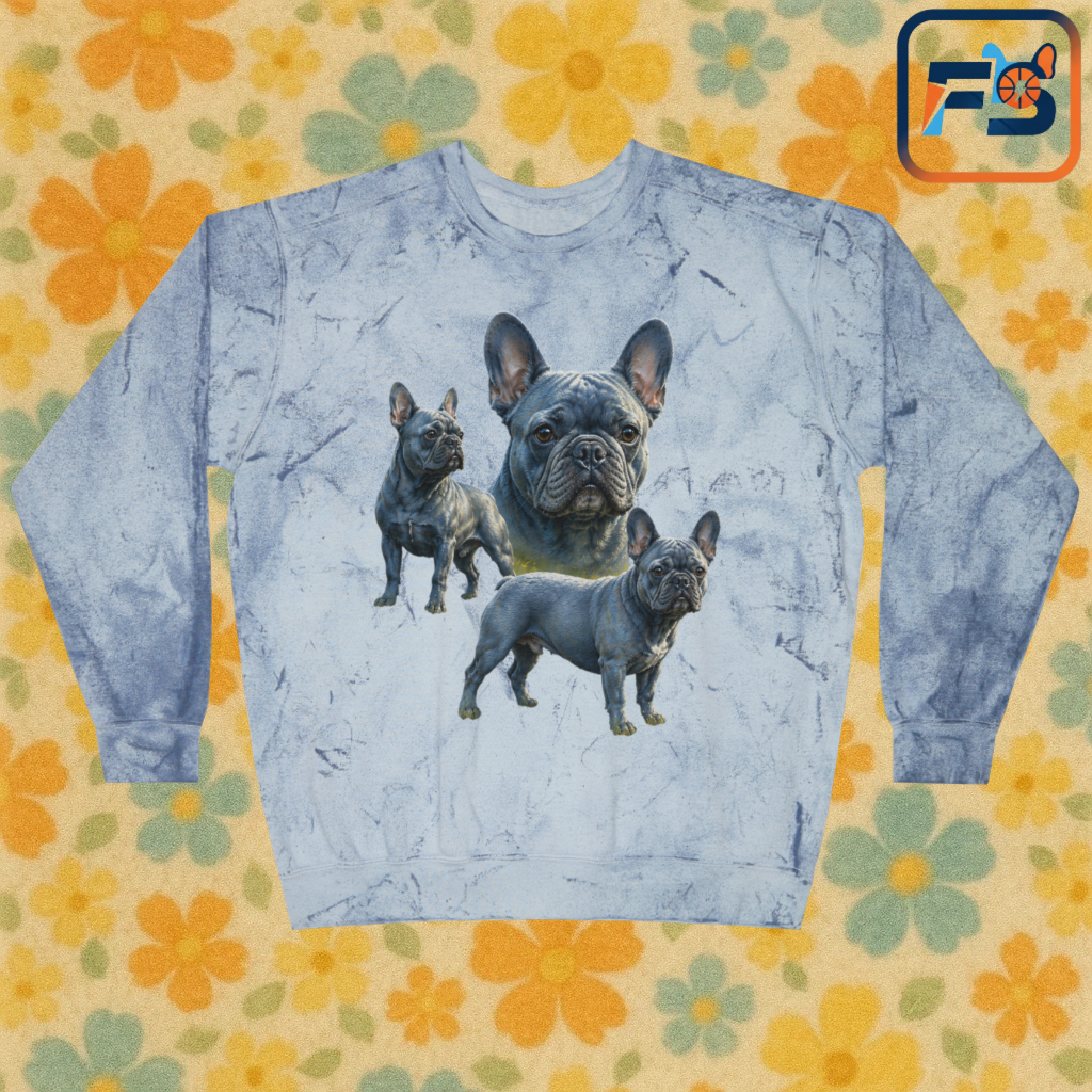 Blue French Bulldog Sweatshirt, Frenchie Crewneck, Realistic French Bulldog Sweatshirt, Dog Mom Gift, Blue Frenchie Graphic Sweatshirt, French Bulldog Lover