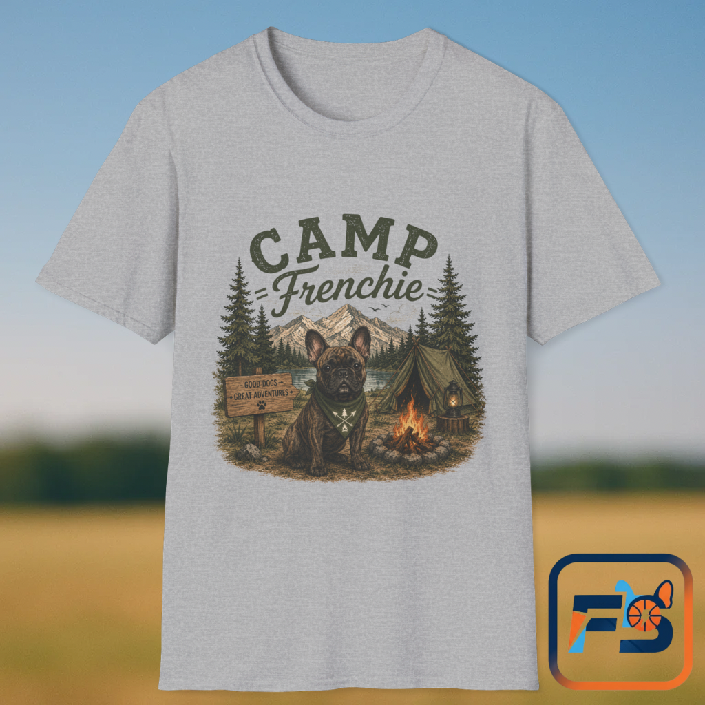 Camp Frenchie Shirt, French Bulldog Camping Shirt, Frenchie Outdoor Tee, Dog Camping Shirt, Adventure Dog Lover Gift, Campfire French Bulldog T-Shirt, Nature Graphic Tee