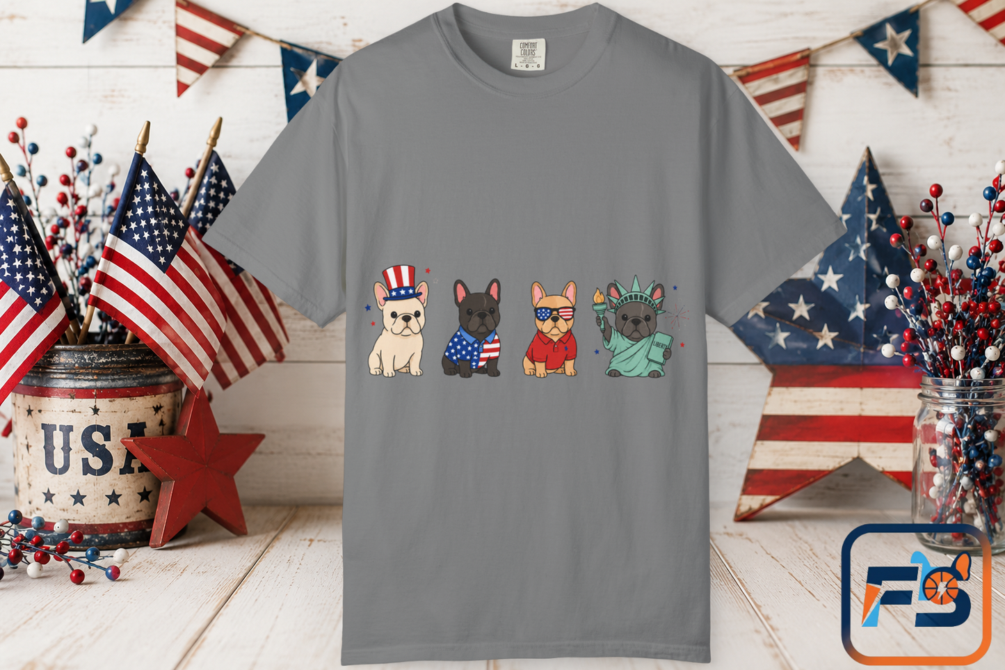 Patriotic French Bulldog Shirt, 4th of July Frenchie Tee, American Frenchie Shirt, USA Dog Lover Shirt, Independence Day French Bulldog Tee, Patriotic Dog Shirt, July Fourth Gift