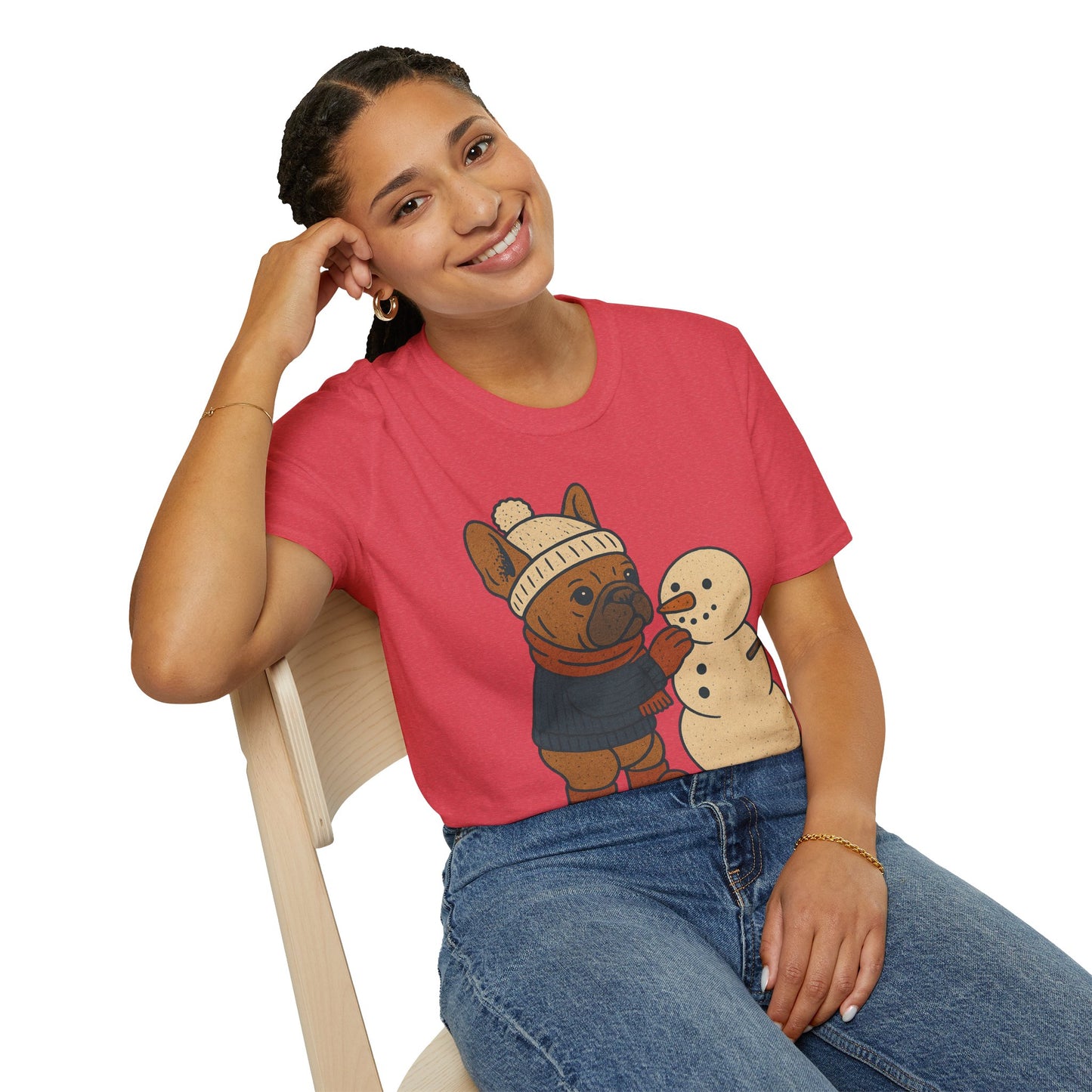 French Bulldog Snowman T-Shirt • Cute Winter Frenchie Tee • Holiday Dog Lover Shirt • Christmas Pup Graphic • Cozy Winter Pet Lover Gift