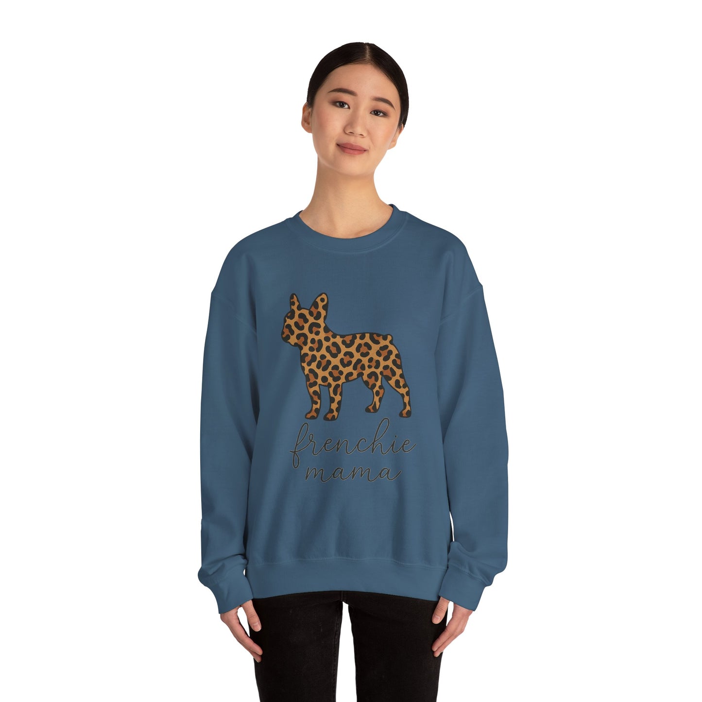 Frenchie Mama Leopard Print Sweatshirt | French Bulldog Mom Crewneck | Cheetah Print Frenchie Sweater | Dog Mom Gift | Cute Animal Print Pullover