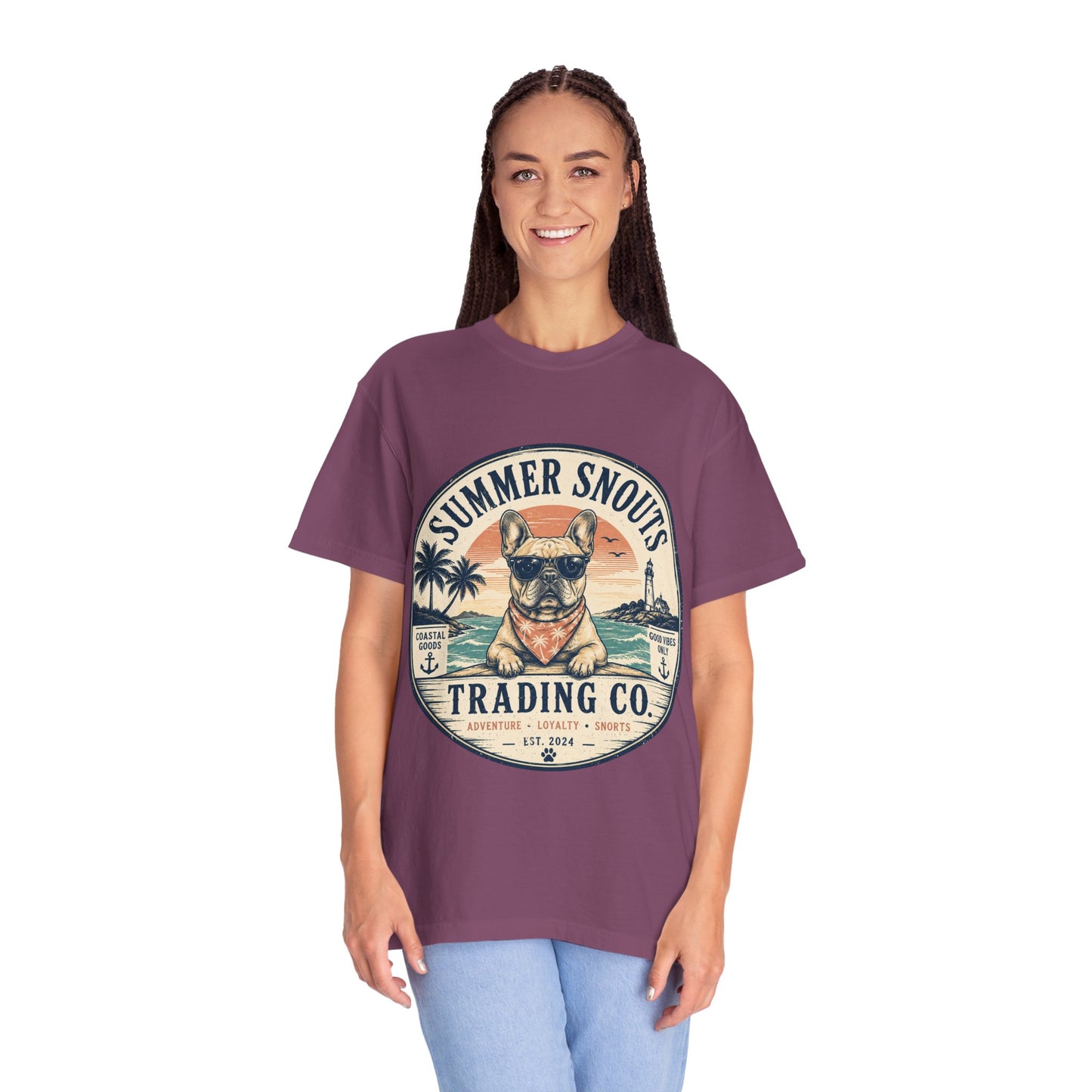 Summer Snouts Trading Co. T-Shirt — Vintage Beach French Bulldog Graphic Tee