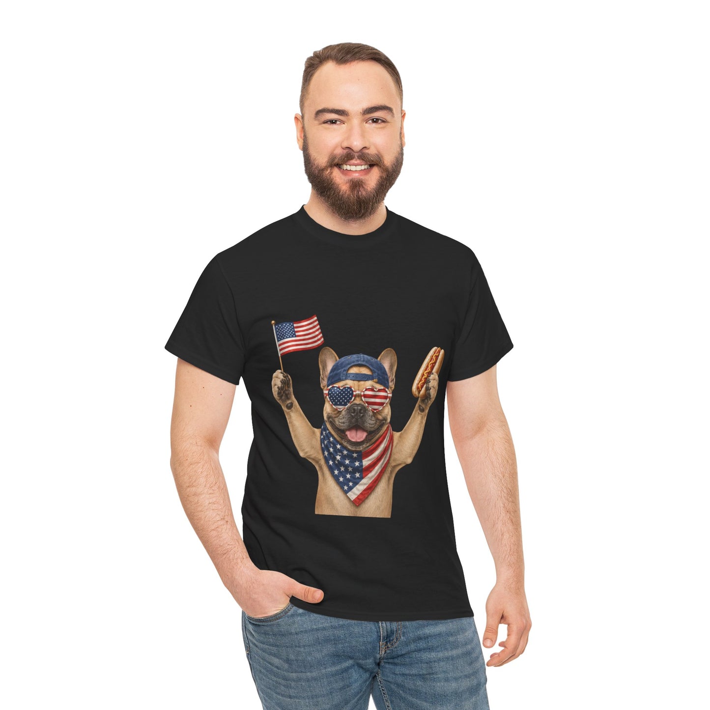 Patriotic French Bulldog Shirt, Funny Frenchie 4th of July Tee, American Flag Dog Shirt, Hot Dog French Bulldog Gift, USA Dog Lover Shirt