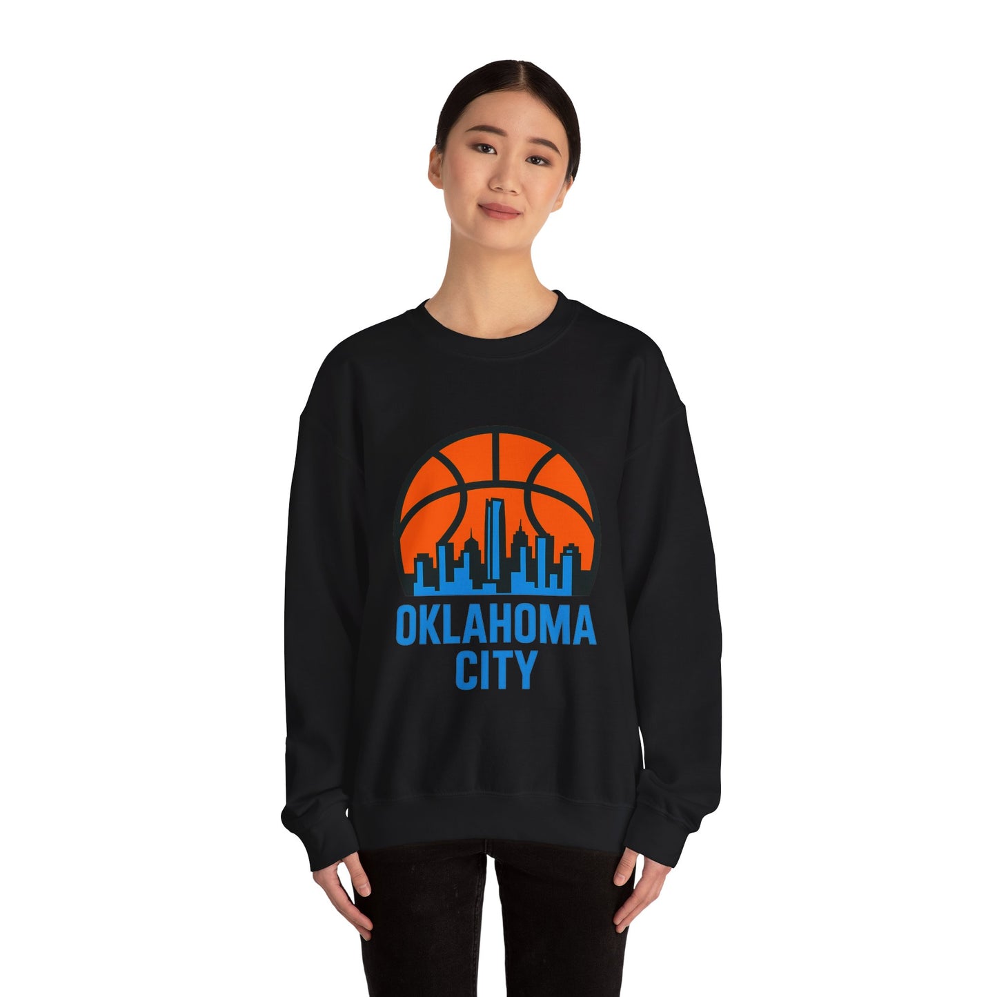 Oklahoma City Basketball Sweatshirt | Blue & Orange Skyline Pullover