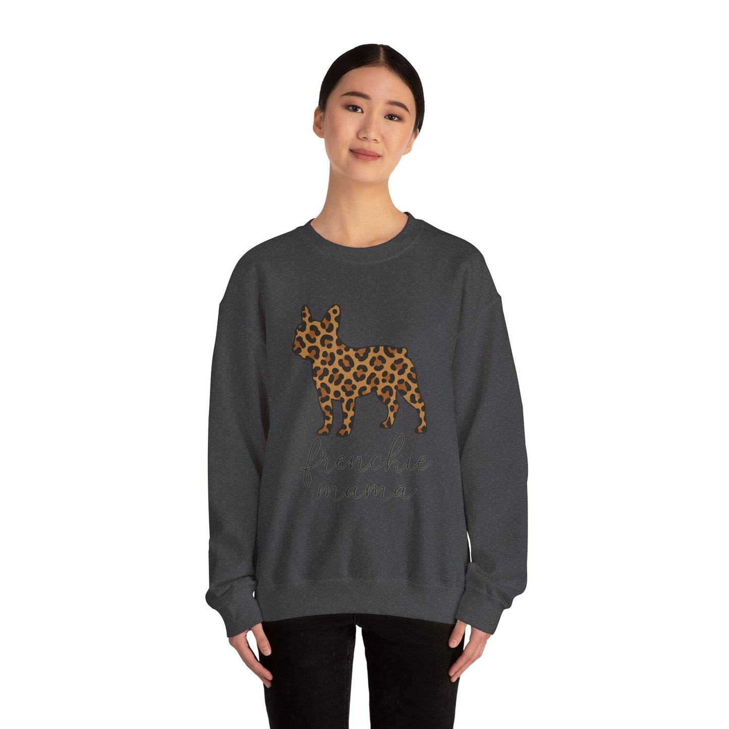 Frenchie Mama Leopard Print Sweatshirt | French Bulldog Mom Crewneck | Cheetah Print Frenchie Sweater | Dog Mom Gift | Cute Animal Print Pullover