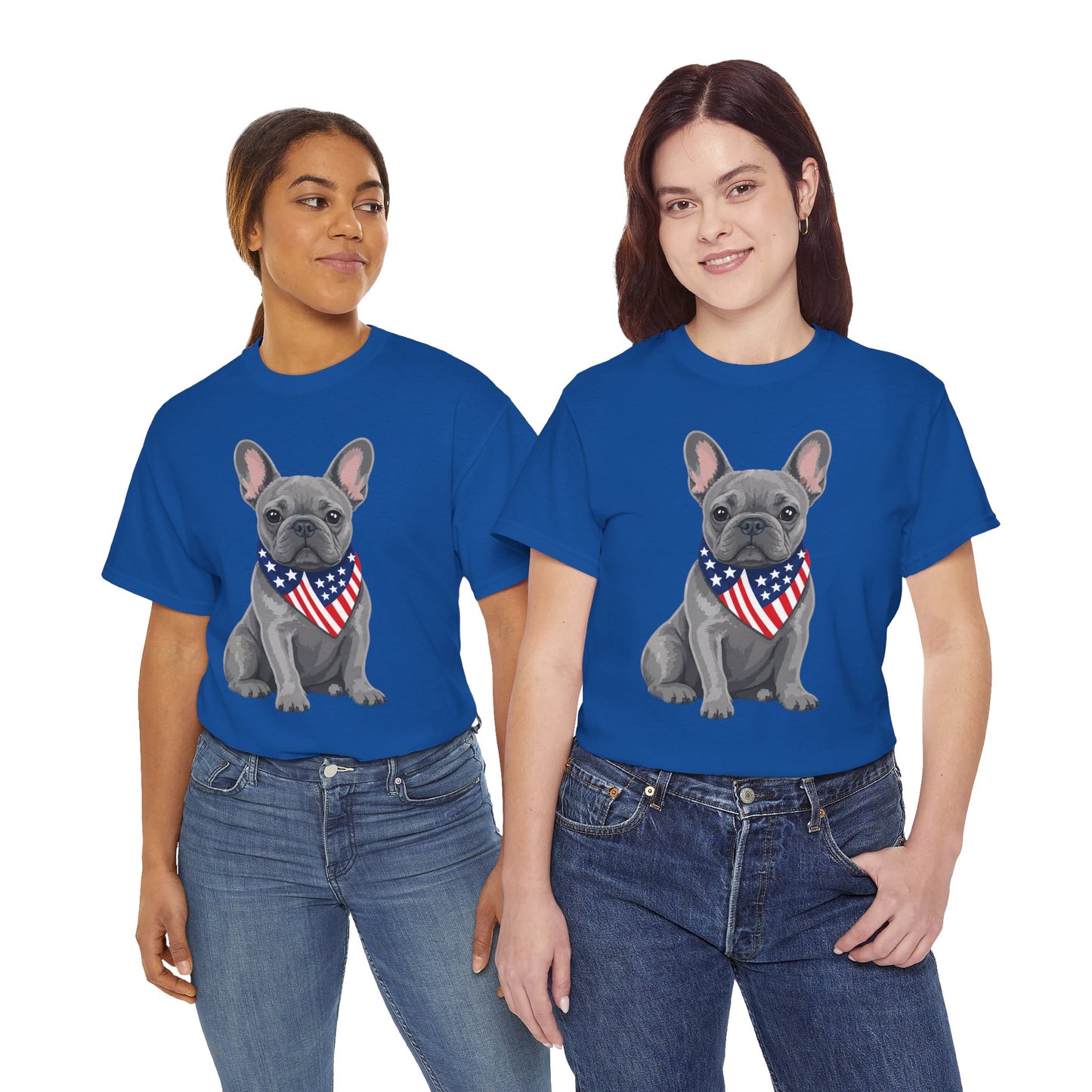 Patriotic French Bulldog Shirt, Blue Frenchie American Flag Bandana Tee, Fourth of July Dog Lover Shirt, USA French Bulldog Gift