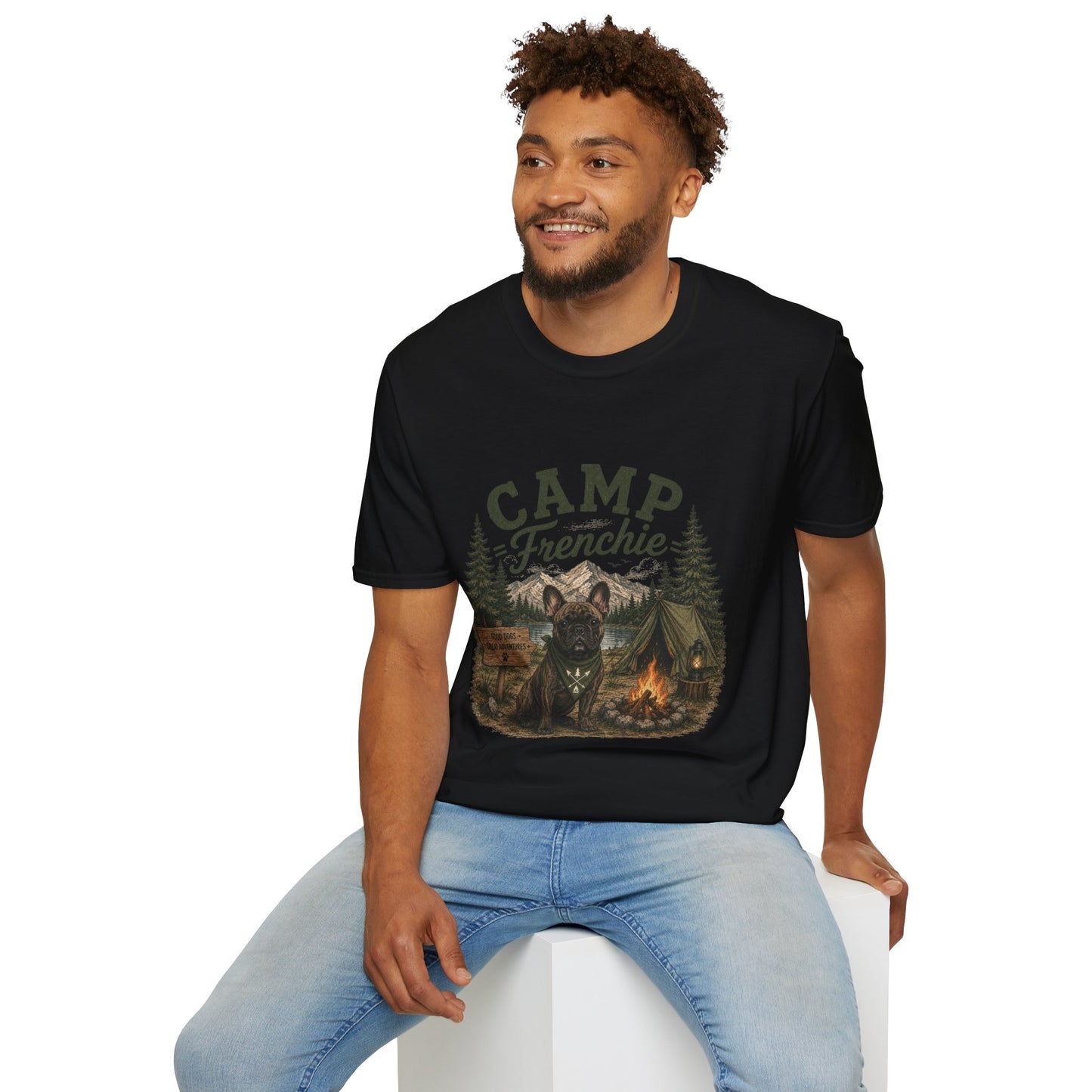 Camp Frenchie Shirt, French Bulldog Camping Shirt, Frenchie Outdoor Tee, Dog Camping Shirt, Adventure Dog Lover Gift, Campfire French Bulldog T-Shirt, Nature Graphic Tee
