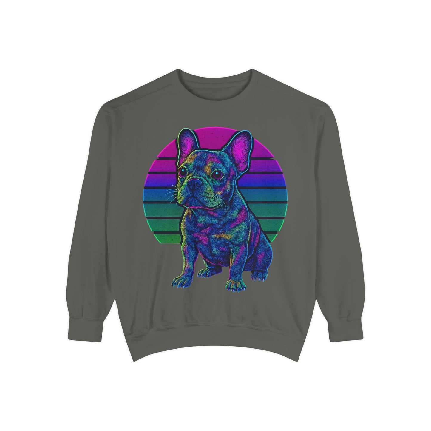 Neon French Bulldog Sweatshirt | Retro 80s Frenchie Pullover | Colorful Dog Lover Crewneck